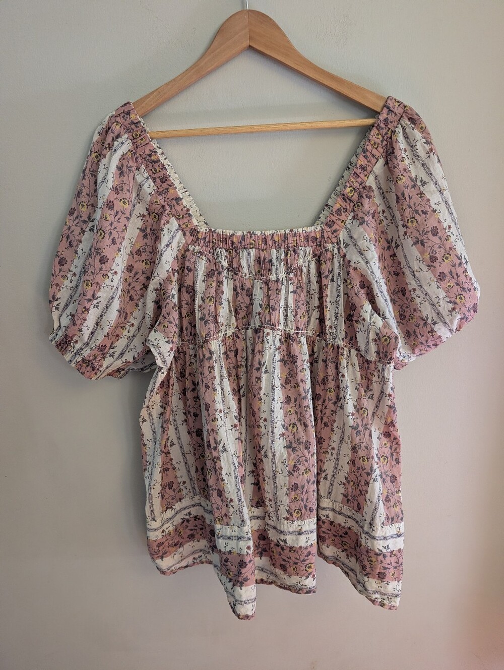 Free People Floral Square Neck Peasant Top Size S